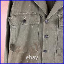 VTG 40s Distressed WWII US Army HBT Herringbone Jacket 13 Star Med