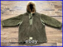 VTG 40s WWII US Army Military Pile Field Parka Liner Jacket Size Medium Fur Trim