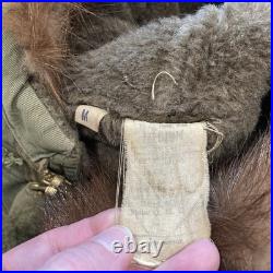 VTG 40s WWII US Army Military Pile Field Parka Liner Jacket Size Medium Fur Trim