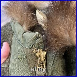 VTG 40s WWII US Army Military Pile Field Parka Liner Jacket Size Medium Fur Trim
