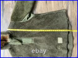 VTG 40s WWII US Army Military Pile Field Parka Liner Jacket Size Medium Fur Trim