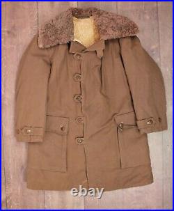 VTG Men's 1940s WWII Swedish Army Canvas Coat W Sheepskin Lining Sz 4 40s WW2