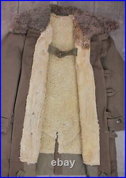 VTG Men's 1940s WWII Swedish Army Canvas Coat W Sheepskin Lining Sz 4 40s WW2