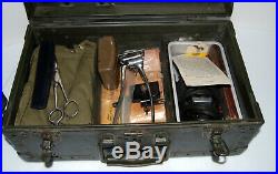 VTG Orig WWII US Army Military Barber Kit Box and Supplies Razors Clippers Soap