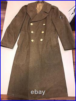 VTG WWII US Army Wool Double Breasted Overcoat Coat Leather Flying Jacket Cap