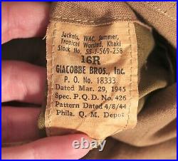 VTG Women's 40s WW2 US Army Tropical Summer WAC Officer's Jacket Sz 16 WWII WAAC