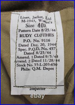 VTG Women's NOS WW2 US Army WAC M-43 Wool Field Jacket Liner Sz 40 R WWII 1940s