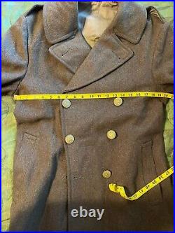 Vintage 1940 WWII US Military Army Green Wool Overcoat WW2 38L