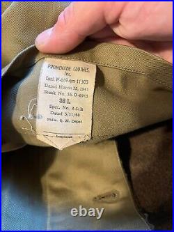 Vintage 1940 WWII US Military Army Green Wool Overcoat WW2 38L