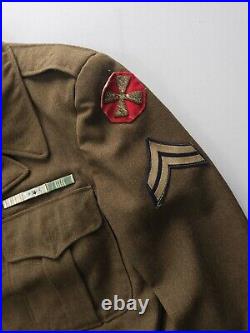 Vintage 1940s WW2 US 8th Army X Corps Uniform Ike Jacket Blouse Green Small