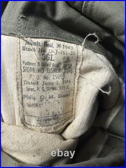 Vintage 1940s WWII M-1943 Field Jacket Military Combat Army Size 36L M-43