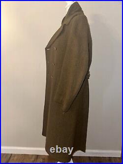 Vintage 1942 WW2 US Army Enlisted Trench Coat Overcoat Heavy Wool Green With Scarf