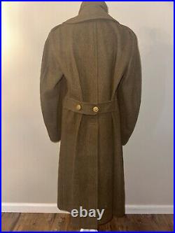 Vintage 1942 WW2 US Army Enlisted Trench Coat Overcoat Heavy Wool Green With Scarf