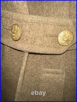 Vintage 1942 WW2 US Army Enlisted Trench Coat Overcoat Heavy Wool Green With Scarf