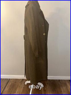 Vintage 1942 WW2 US Army Enlisted Trench Coat Overcoat Heavy Wool Green With Scarf