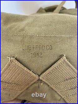 Vintage 1942 WWII US Army Khaki Haversack Pack LUB PROD. CO