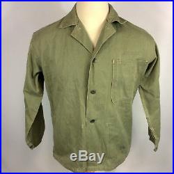 Vintage 40s 50s Mens HBT Button Army Military Jacket Shirt WWII Korean War M USA