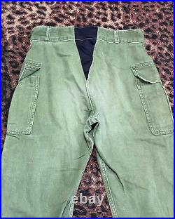 Vintage 40s 50s WWII ARMY P44 HBT Herringbone 13 Star Buttons Cargo Pants 28x25