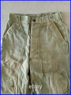 Vintage 40s HBT Military Pants Trousers WW2 WWII Army 26x29 US 13 Star Distress