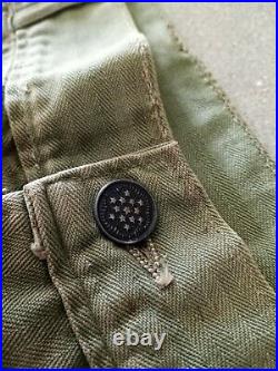 Vintage 40s HBT Military Pants Trousers WW2 WWII Army 26x29 US 13 Star Distress