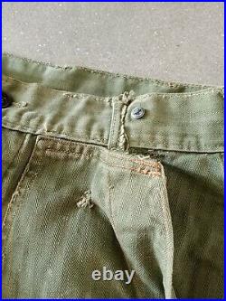 Vintage 40s HBT Military Pants Trousers WW2 WWII Army 26x29 US 13 Star Distress