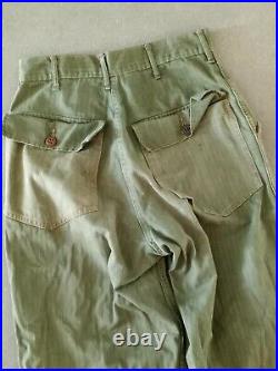 Vintage 40s HBT Military Pants Trousers WW2 WWII Army 26x29 US 13 Star Distress