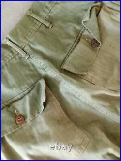 Vintage 40s HBT Military Pants Trousers WW2 WWII Army 26x29 US 13 Star Distress