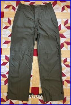 Vintage 40s US Army M43 Trousers Cotton Field OD 34x34 Deadstock WWII
