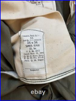 Vintage 40s US Army M43 Trousers Cotton Field OD 34x34 Deadstock WWII