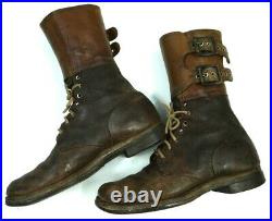 Vintage 40s WW2 Buckle Boots WWII Military Army Brown Leather Field Combat Mens