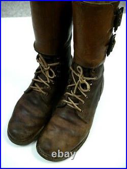 Vintage 40s WW2 Buckle Boots WWII Military Army Brown Leather Field Combat Mens