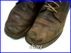 Vintage 40s WW2 Buckle Boots WWII Military Army Brown Leather Field Combat Mens