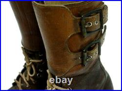 Vintage 40s WW2 Buckle Boots WWII Military Army Brown Leather Field Combat Mens