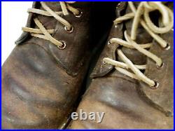 Vintage 40s WW2 Buckle Boots WWII Military Army Brown Leather Field Combat Mens