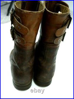 Vintage 40s WW2 Buckle Boots WWII Military Army Brown Leather Field Combat Mens