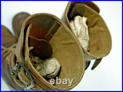 Vintage 40s WW2 Buckle Boots WWII Military Army Brown Leather Field Combat Mens