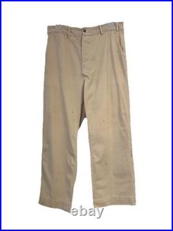 Vintage 40s WWII Button Fly Cotton Army Military Trousers Chino Khaki Distressed