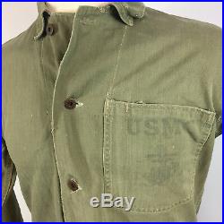 Vintage 40s WWII HBT Herringbone Work Army Military Button USMC Stencil Jacket