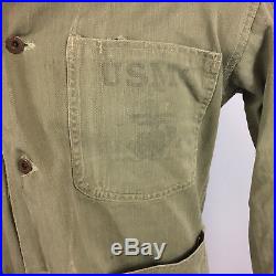 Vintage 40s WWII HBT Herringbone Work Army Military Button USMC Stencil Jacket