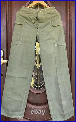Vintage 40s WWII US ARMY MILITARY HBT Herringbone 13 Star Buttons Trousers Pants