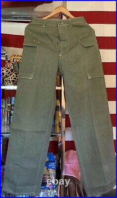 Vintage 40s WWII US ARMY MILITARY HBT Herringbone 13 Star Buttons Trousers Pants