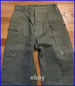 Vintage 40s WWII US ARMY MILITARY HBT Herringbone 13 Star Buttons Trousers Pants