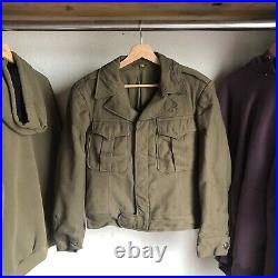 Vintage 40s WWII US ARMY MILITARY IKE O. D. Wool Field Jacket. Size 36 R Cropped