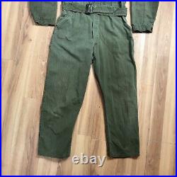 Vintage 40s WWII US Army Mechanic Coveralls Mens Small OD HBT Cotton Jump Suit