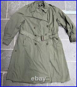 Vintage 40s WWII US Army Officers Heavy Wool Trench Coat Overcoat Jacket Size 39