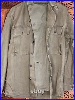 Vintage 40s WWII USA ARMY MILITARY HBT Herringbone 13 Star Buttons Field Jacket