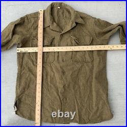 Vintage 40s WWII Wool Gas Flap Army Military Button Uniform Work Shirt Flannel