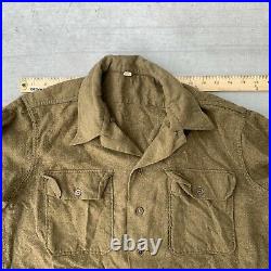 Vintage 40s WWII Wool Gas Flap Army Military Button Uniform Work Shirt Flannel
