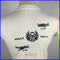 Vintage 70s 80s WWII Pilot Aviator Fighter Jet Airplane Military US Army T Shirt