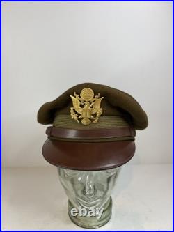 Vintage Antique US Military WWII Wool Army Officer's Hat Cap with Badge
